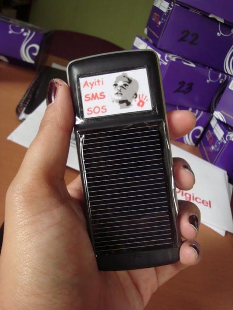 One of the 100 donated, solar power phones from Digicel in Haiti.